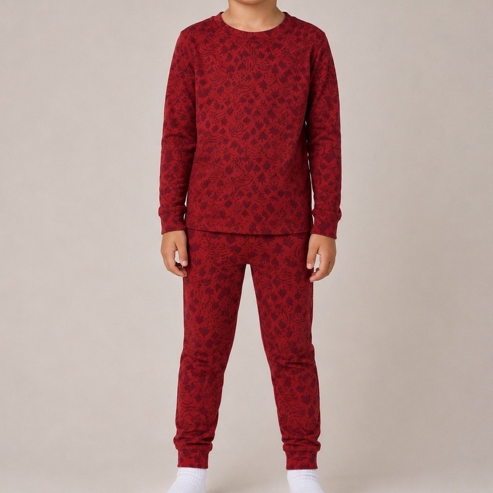 REI Co-op Kids Base Layer Set Red Tree Print Thermal Top Leggings Medium 10-12